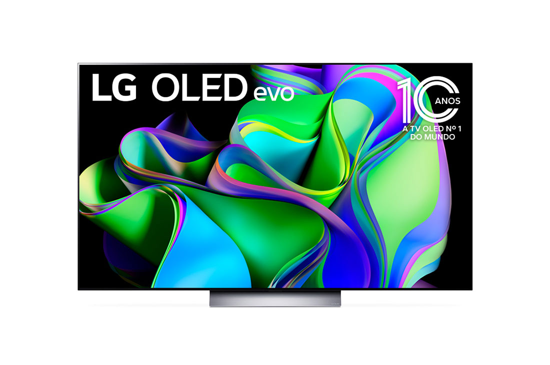 LG Smart TV LG OLED evo C3 77” 4K, 2023, Vista frontal da LG OLED evo com o emblema 10 Anos TV OLED Nº 1 no Mundo na tela, OLED77C3PSA, thumbnail 0