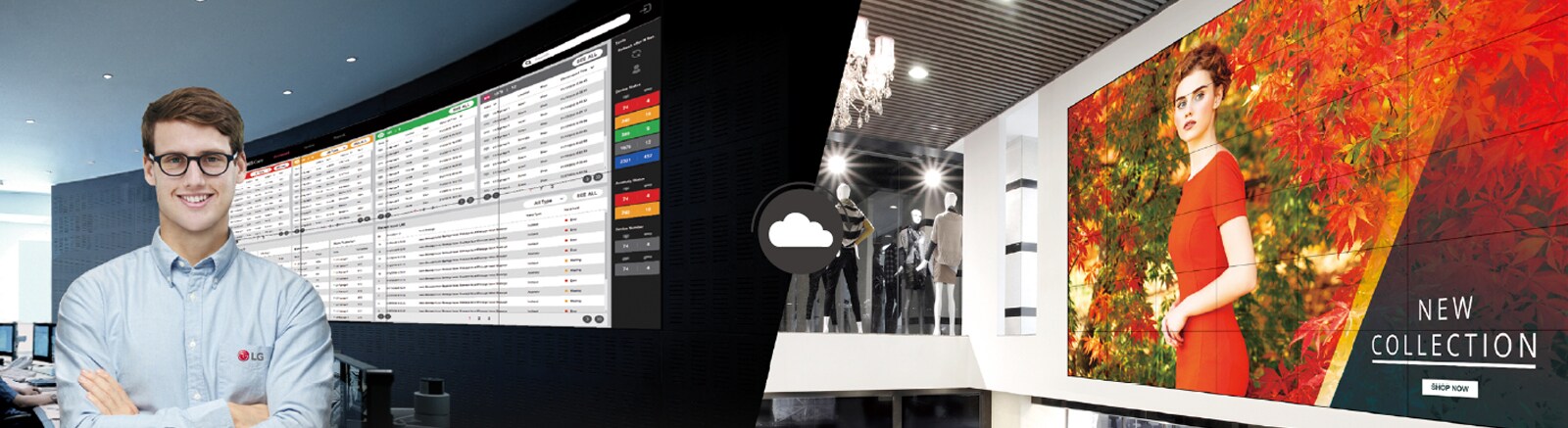 The LG employee is remotely monitoring the VL5PJ installed in a different place by using cloud-based LG monitoring solution.