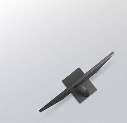 Vista lateral del monitor para ilustrar los ajustes de inclinación con líneas superpuestas para ver el rango de movimiento ergonómico.