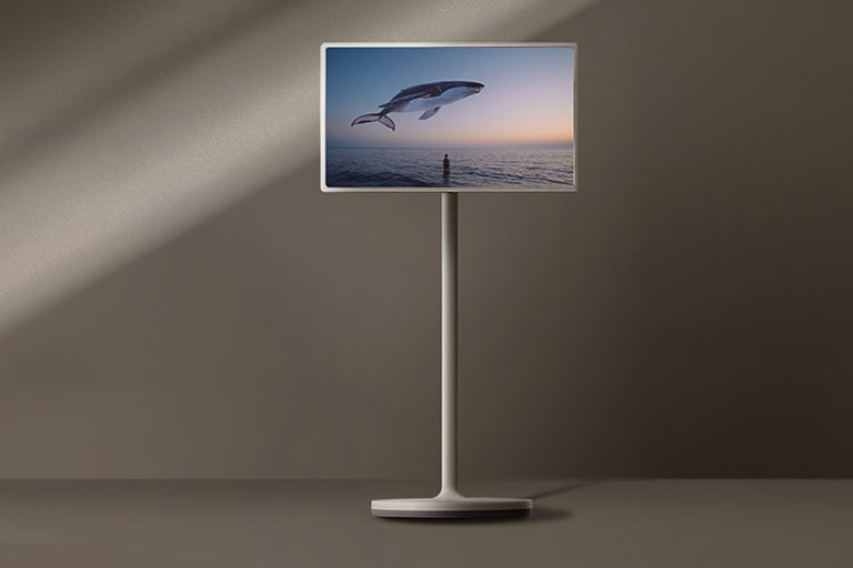 La pantalla de StandbyME muestra una ballena saltando fuera del océano.