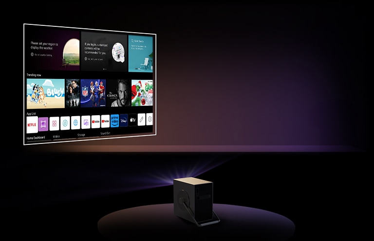 CineBeam Q proyecta una pantalla de cine en la pared y se ajusta automáticamente para nivelarla a medida que la pantalla se mueve.