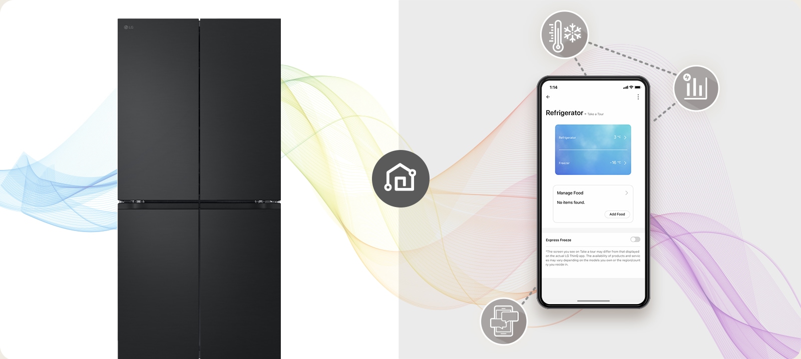 Hay un refrigerador y un teléfono móvil.
