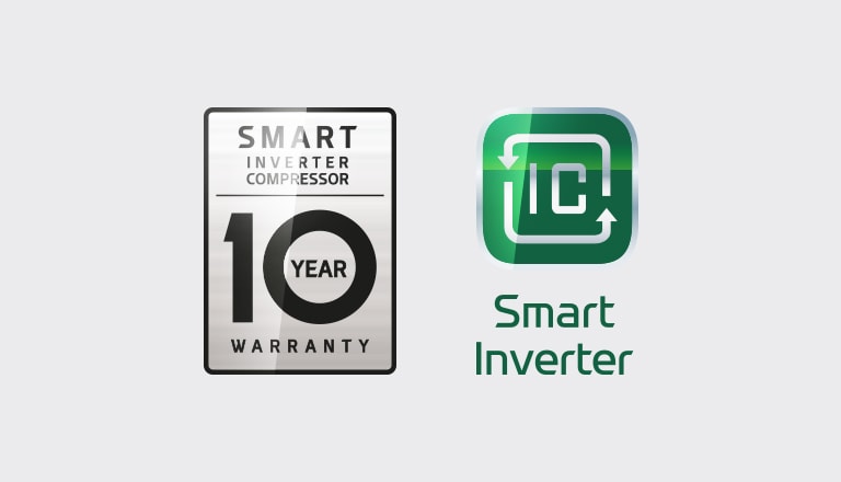 logotipos de Smart Inverter Compressor y 10 años de garantía