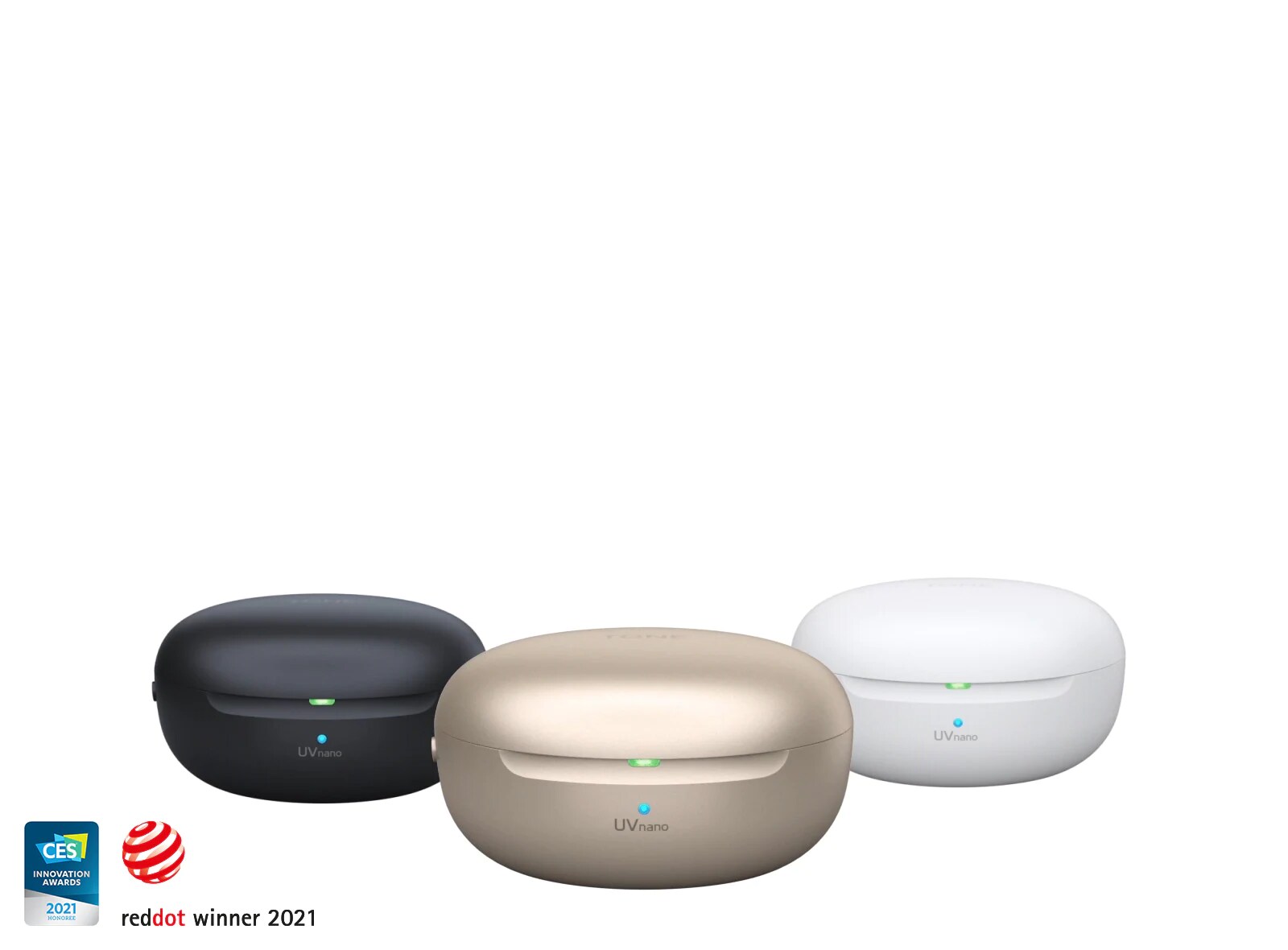 Un video de los auriculares flotando en el aire mientras se abren los soportes de LG TONE Free negro, dorado y blanco y aparece una copia de la serie LG TONE Free FP.