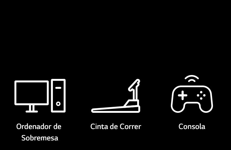 Imágenes de pictogramas de ordenadores de escritorio, cintas de correr y videoconsolas, que son dispositivos representativos que se pueden implementar con funciones de enchufe e inalámbricas.