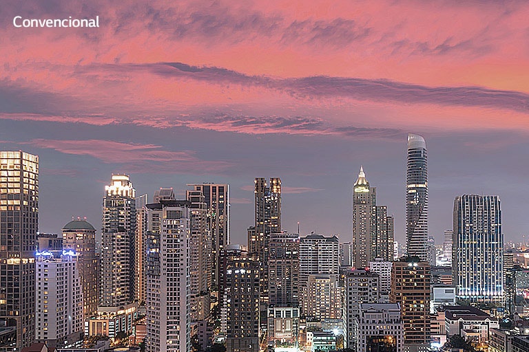 Comparación deslizante de la calidad de imagen de un paisaje urbano nocturno 