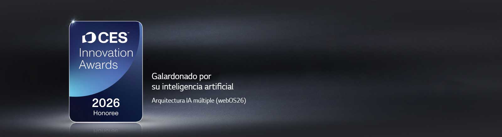 La insignia de la distinción CES Innovation Awards 2026 se muestra sobre un fondo oscuro. La arquitectura IA múltiple ha recibido un reconocimiento en la categoría de Inteligencia artificial.