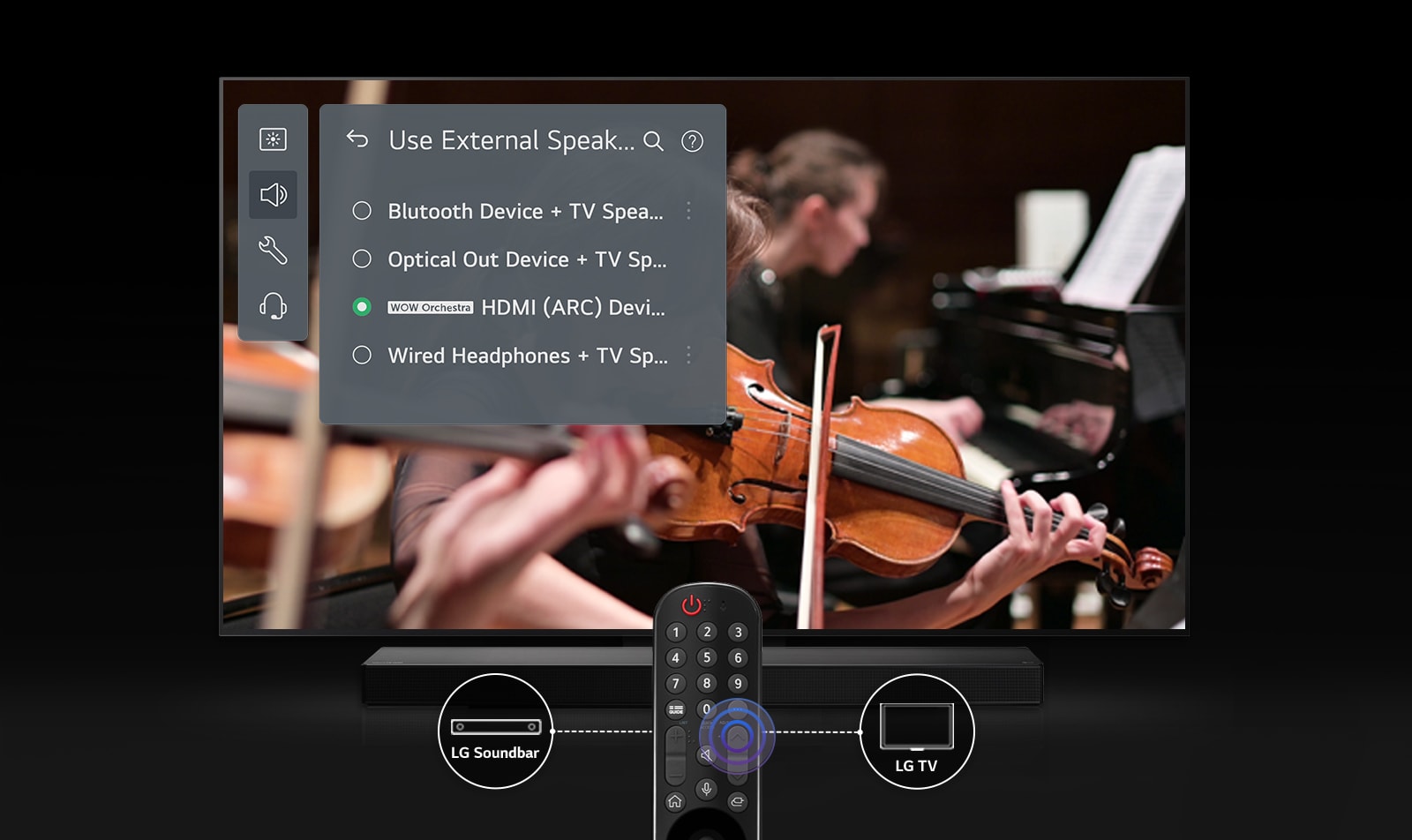 La interfaz para cambiar los ajustes aparece en la pantalla del televisor.