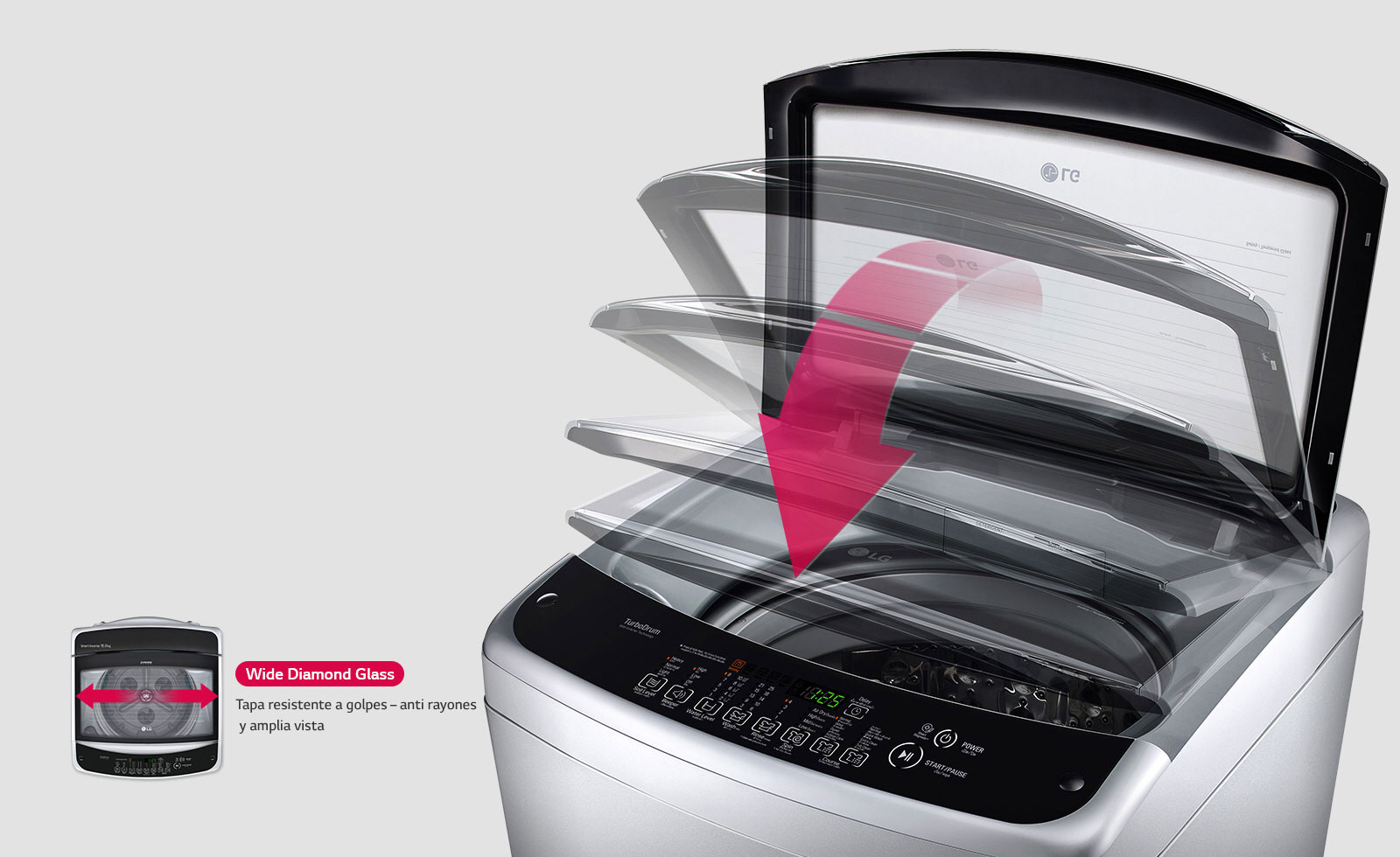 LG Lavadora Carga Superior, Smart Inverter, Smart Motion, TurboDrum™, Color Gris | LG Centroamérica el Caribe