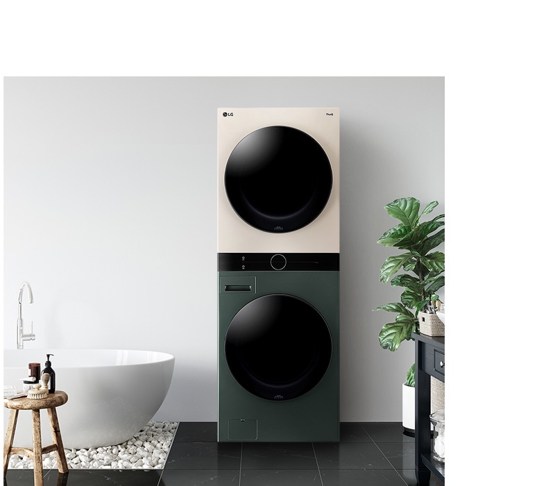 Se muestra el color verde natural en la parte inferior de la LG WashTower