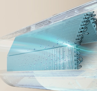 Imagen del flujo de aire limpio a través de un serpentín de enfriamiento de aire acondicionado