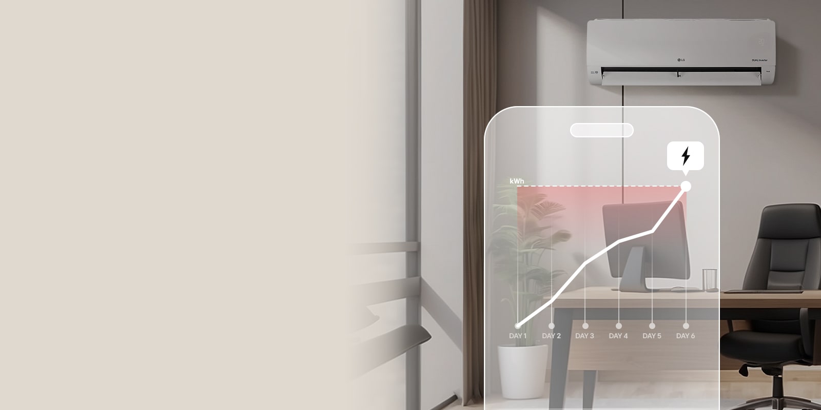 Imagen que explica kW Manager con aplicación para teléfono inteligente que muestra la gestión de filtros y el monitoreo de energía