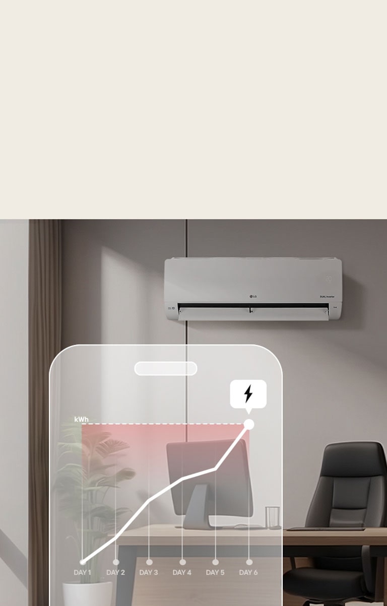 Imagen que explica kW Manager con aplicación para teléfono inteligente que muestra la gestión de filtros y el monitoreo de energía