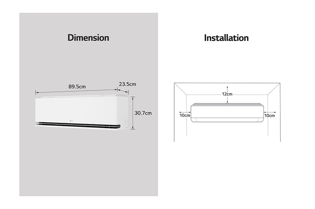 LG Aire Acondicionado DUALCOOL AI Air de 24,000 BTU/h ThinQ™, dimension image, VF242C31, thumbnail 7
