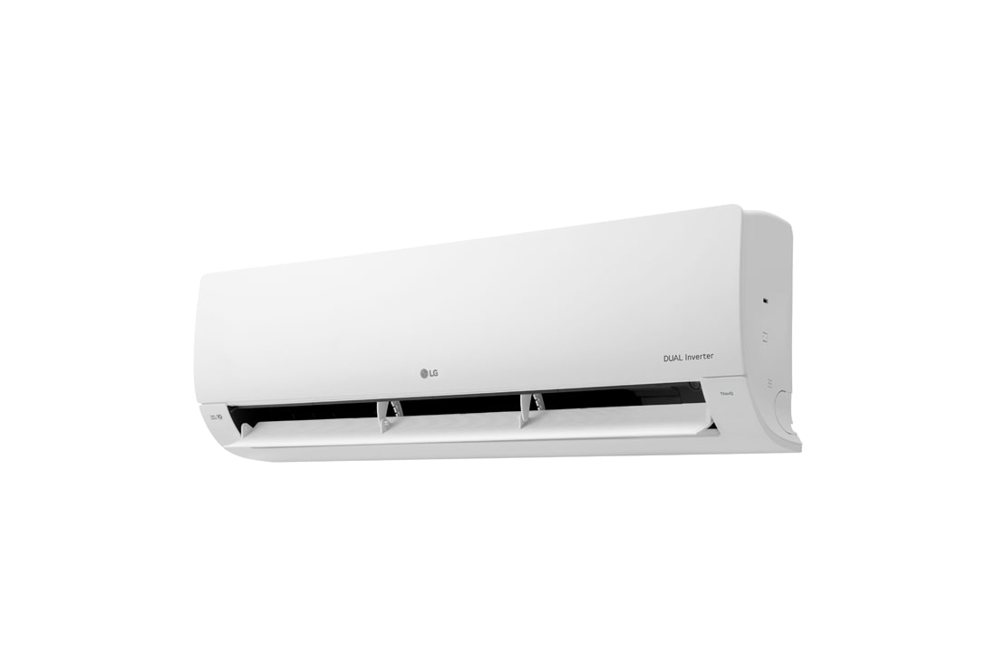LG Aire acondicionado DUAL  Inverter  de 18,000 BTU - VM182C31, Right perspcactive view of LG DUAL Inverter air conditioner with open lower vane., VM182C31, thumbnail 6