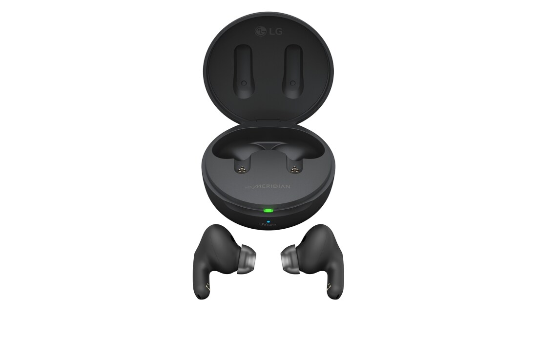 LG Auriculares True Wireless Bluetooth 5.2 con cancelación de ruido y autolimpieza, La base está abierta en un ángulo lateral de 15 grados y ambos lados de los auriculares se colocan frente a ella., TONE-FP8, thumbnail 14