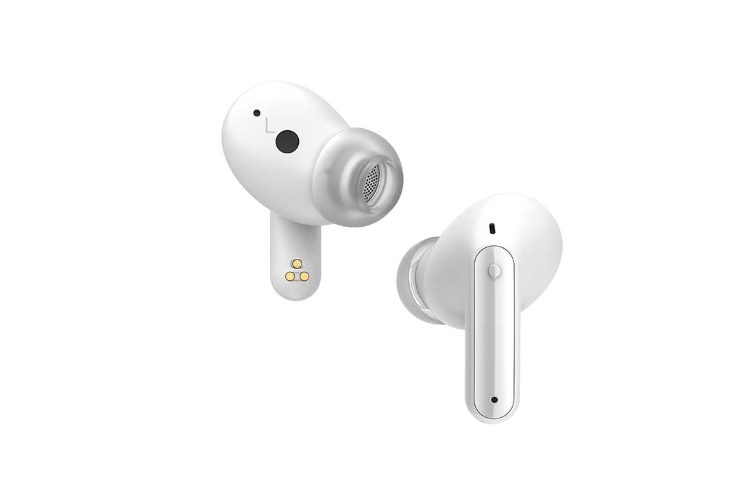 LG Auriculares True Wireless Bluetooth 5.2 con cancelación de ruido y autolimpieza, Vista frontal de dos auriculares LG TONE Free, el uno junto al otro, TONE-FP8W, thumbnail 5