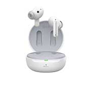 LG Auriculares True Wireless Bluetooth 5.2 con cancelación de ruido y autolimpieza, Imagen con auriculares LG TONE Free flotando sobre una base de carga abierta., TONE-FP8W, thumbnail 1