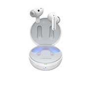 LG Auriculares True Wireless Bluetooth 5.2 con cancelación de ruido y autolimpieza, Se abrió una vista superior de la base y ambos lados de los auriculares se colocaron frente a ella., TONE-FP8W, thumbnail 15
