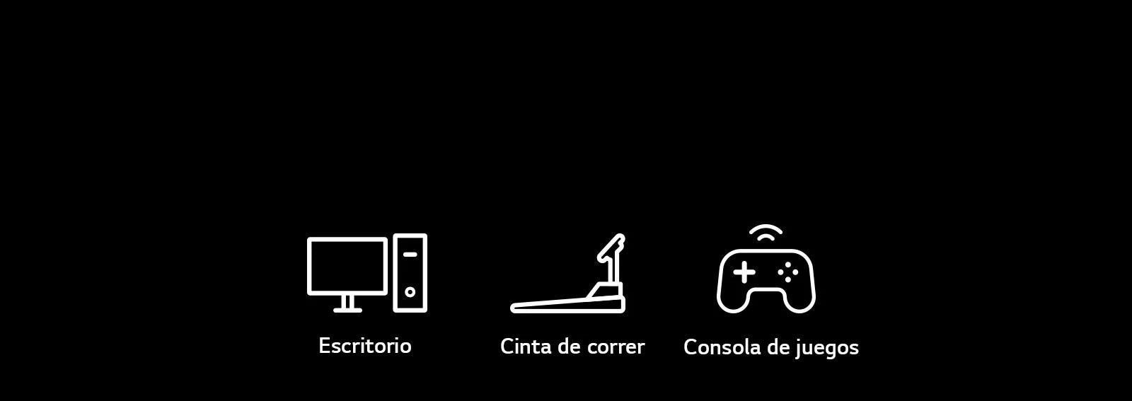 Imágenes de pictogramas de escritorios, cintas de correr y consolas de juegos, que son dispositivos representativos que se pueden implementar con funciones de plug & wireless.