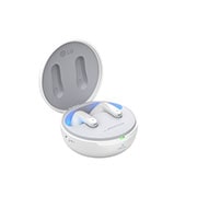 LG Auriculares True Wireless Bluetooth 5.2 con cancelación de ruido y conversor inalámbrico, La base está abierta y la iluminación ambiental está encendida en una vista lateral inclinada de 15 grados., TONE-FP9W, thumbnail 13