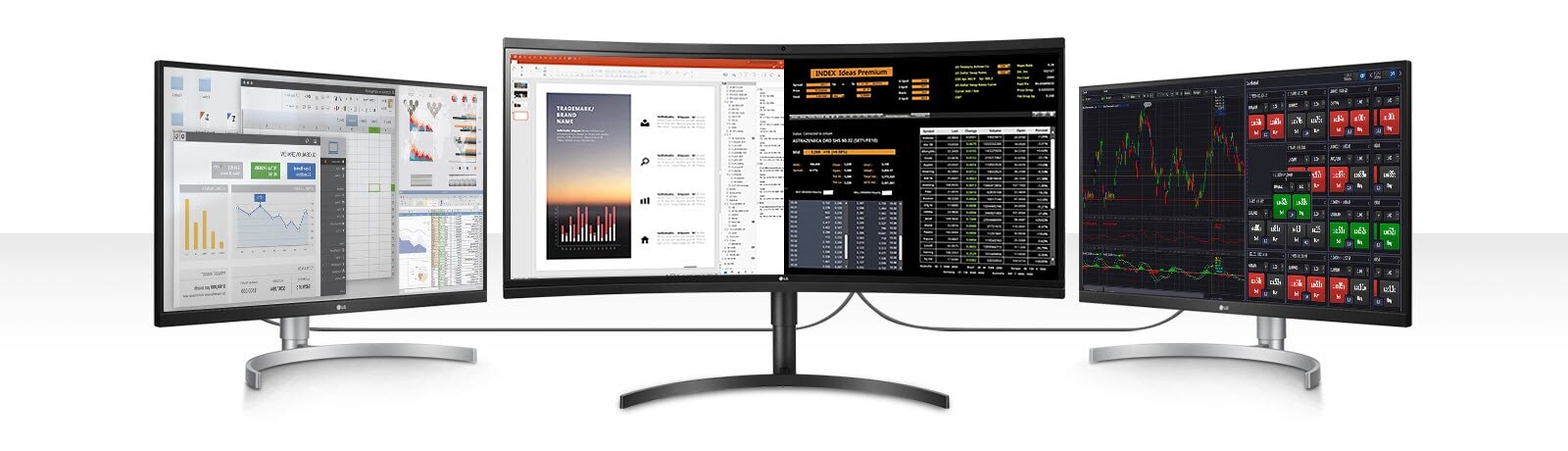 Configuración de triple monitor con tres monitores.