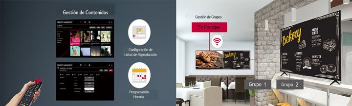 Programación y listas de reproducción gestionadas desde control remoto.
