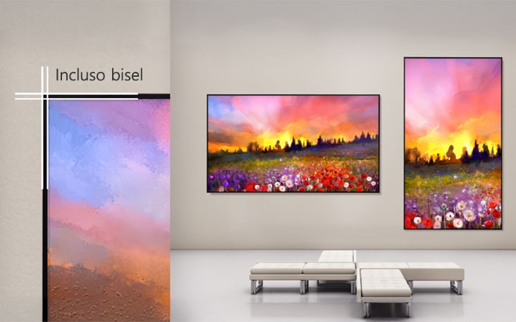 One UL3Q is mounted on the wall in landscape orientation, and the other in portrait orientation, with an enlarged image showing the uniform bezel thickness of the UL3Q.