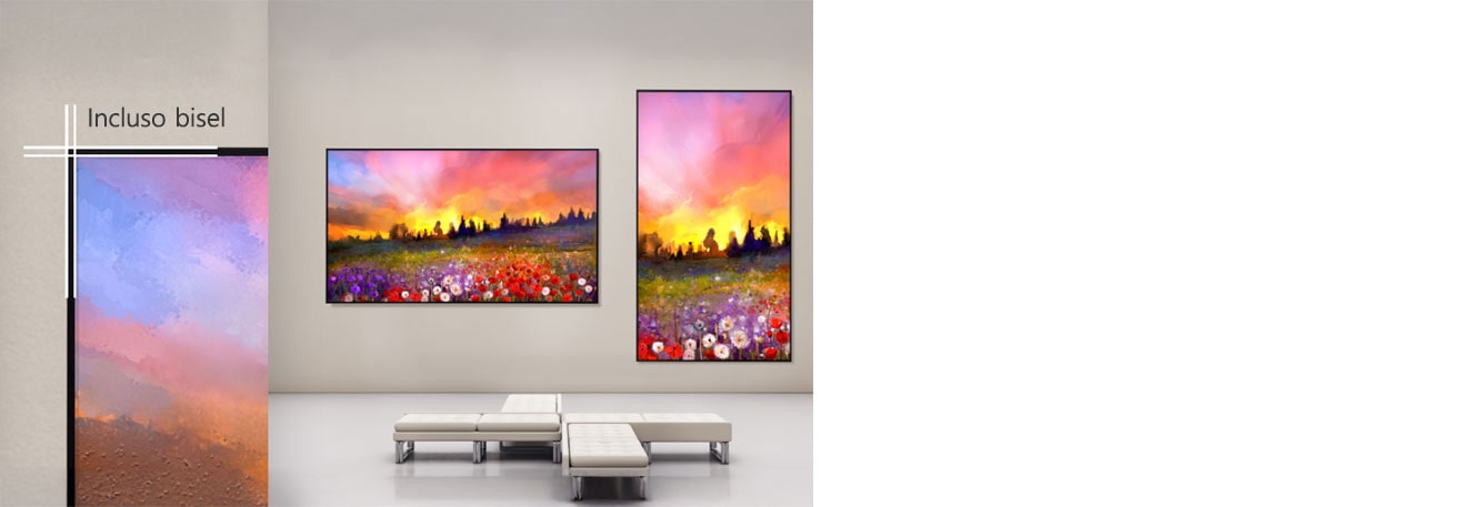 One UL3Q is mounted on the wall in landscape orientation, and the other in portrait orientation, with an enlarged image showing the uniform bezel thickness of the UL3Q.