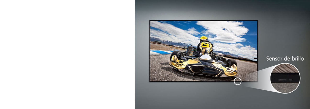 A UL3Q is mounted on the wall, with a close-up of the brightness sensor located on the lower front of the display.