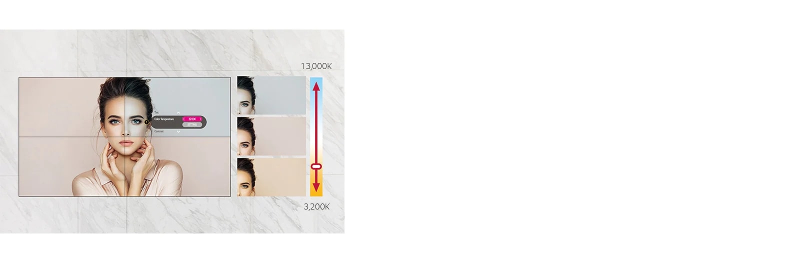 La serie VL5G-M puede ajustar la temperatura de color de 3,200 K a 13,000 K en unidades de 100 K.