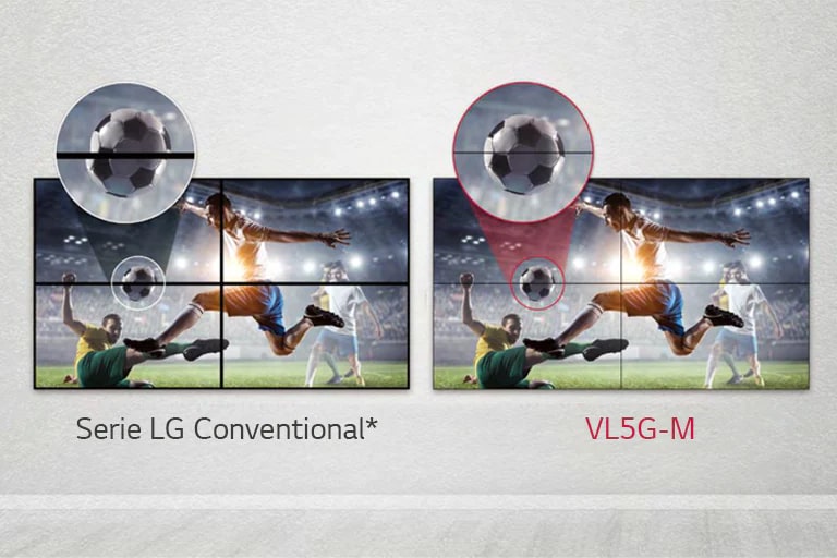 La serie VL5G-M tiene un espacio de imagen menor entre pantallas en mosaico en comparación con los LG Conventional, por lo que su contenido se ve bien sin que el espacio te moleste.