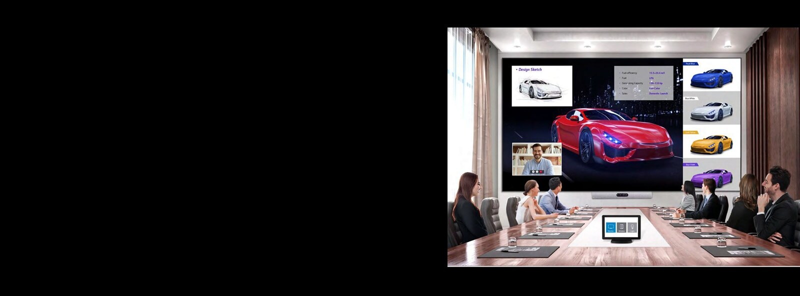 Personas en una conferencia con el MAGNIT y hay un controlador AV en el escritorio.