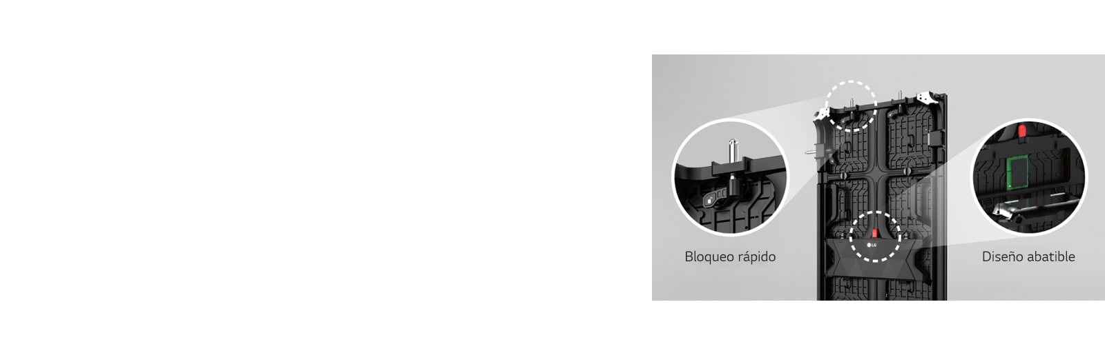 Una vista ampliada del "Quick Lock" y el "Flip Design" en la parte posterior del gabinete.
