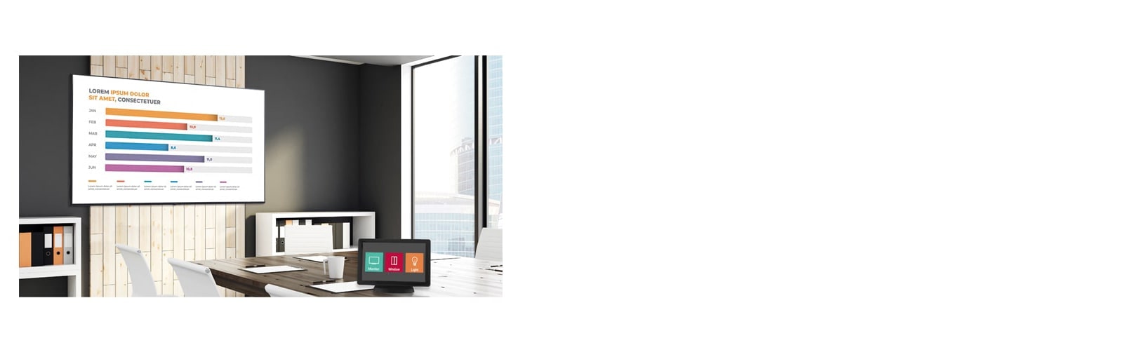 Hay uno en las salas de reuniones con la señalización y otro con el sistema de control AV, que ayuda a los usuarios a controlar la serie UR640S.