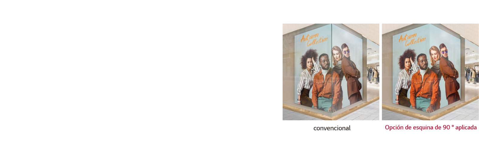 El contenido se muestra de forma eficaz, incluso cuando la pantalla está instalada en una esquina de 90 °.