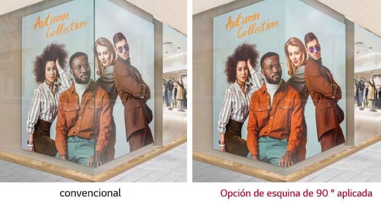 El contenido se muestra de forma eficaz, incluso cuando la pantalla está instalada en una esquina de 90 °.