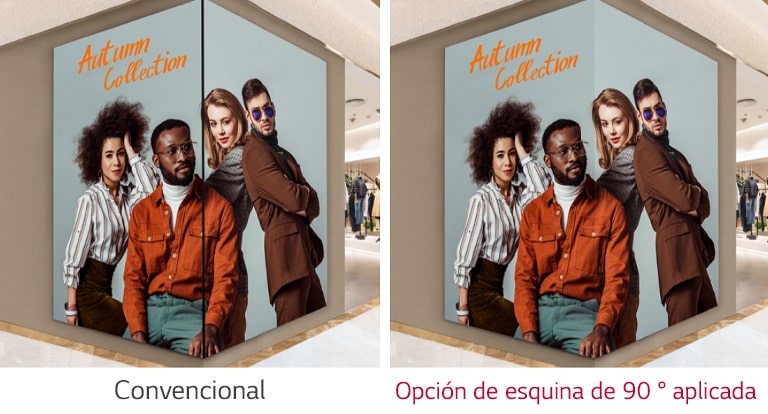 El contenido se muestra de forma eficaz, incluso cuando la pantalla está instalada en una esquina de 90 °.