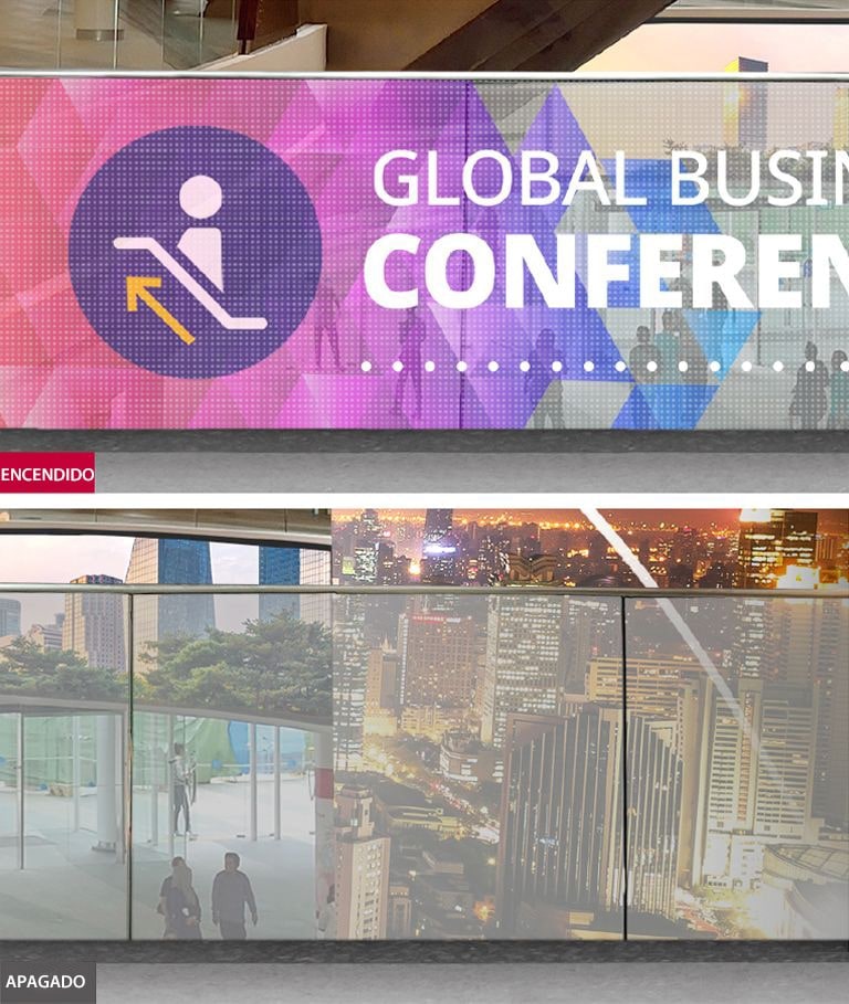 La película LED transparente de LG muestra información cuando se enciende y refleja el fondo detrás del producto cuando se apaga.