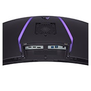 LG Monitor gaming curvo UltraGear™ OLED 800R de 39 pulgadas | 21:9 Ultra-WQHD 240Hz, 0,03 ms (GtG), DisplayHDR True Black 400, close-up view of ports with lights on, 34GS95QE-B, thumbnail 12