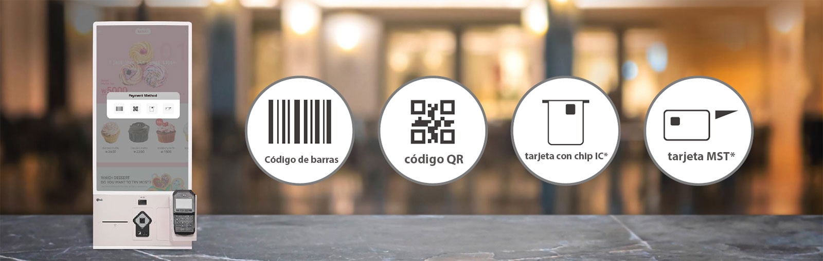 27KC3PK-CW admite códigos de barras, códigos QR, tarjetas con chip IC y tarjetas MST.