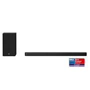 LG SN8YG Barra de sonido Hi-Res con Dolby Atmos con 3.1.2 canales de audio, 440W de potencia, Asistente de Google, Chromecast integrado, subwoofer inalámbrico, Wifi y Bluetooth con tecnología Meridian., vista frontal con altavoz de graves y altavoz trasero con salida superior, SN8YG, thumbnail 1