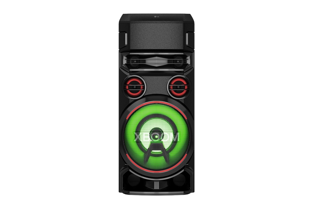 LG Torre de sonido LG XBOOM RN7|Karaoke Star| DJ App y DJ Pad |Super Bass Boost |Multi Bluetooth  , vista frontal con iluminación verde, RN7, thumbnail 9