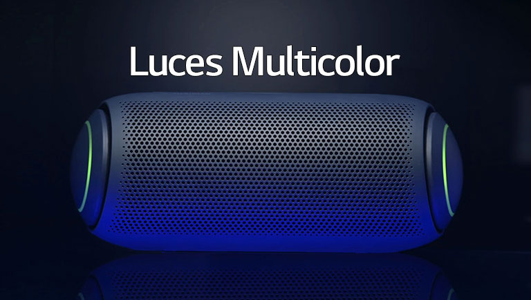 Una vista frontal de XBOOM Go con iluminación de woofer de color muli sobre un fondo oscuro