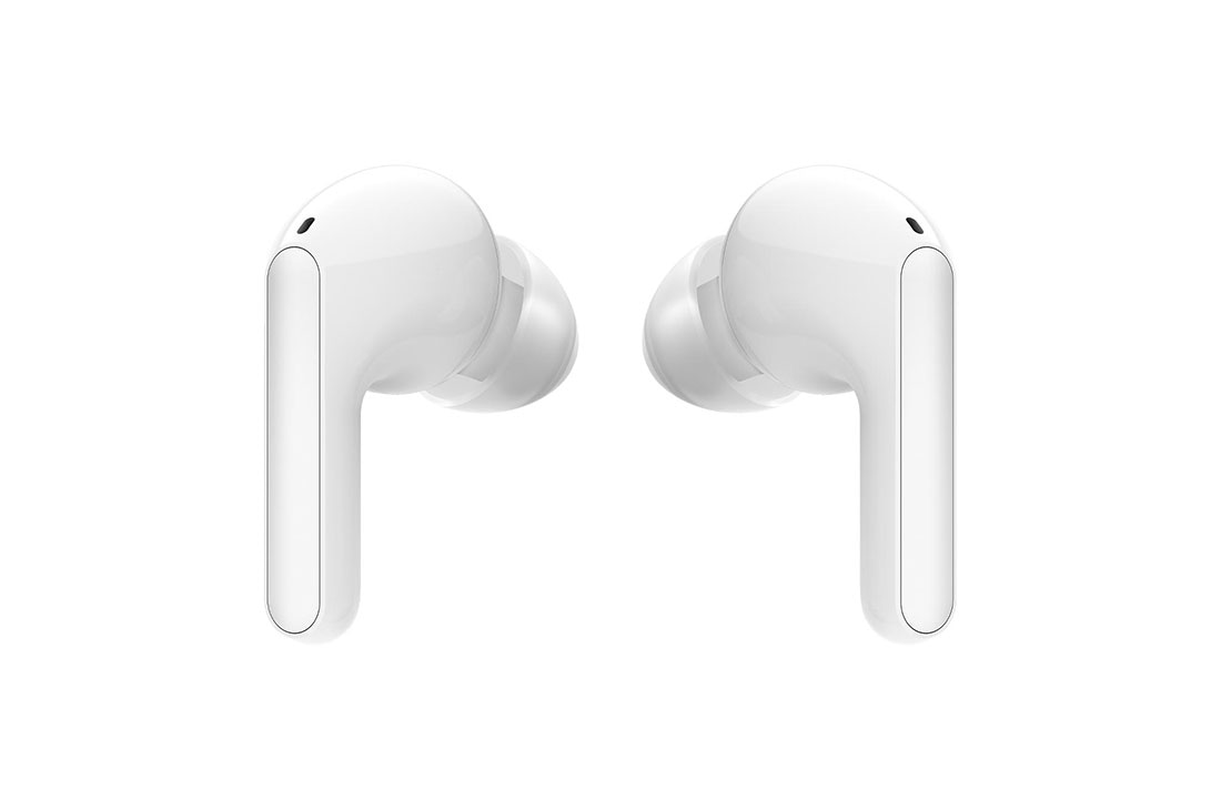 LG Audífonos Inalámbricos LG TONE Free HBS-FN6 color blanco con Estuche de Carga UVNano y Sonido Meridian, Una vista trasera de las puntas de dos auriculares una frente a la otra, HBS-FN6, thumbnail 7
