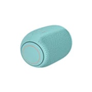 LG Bocina portátil XBOOM Go PL2 | Color celeste| Bluetooth | Certificación IPX5 | Tecnología de Sonido Meridian, Vista diagonal al lado izquierdo del LG XBOOM Go en un ángulo hacia adelante., PL2B, thumbnail 10