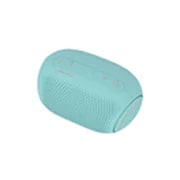 LG Bocina portátil XBOOM Go PL2 | Color celeste| Bluetooth | Certificación IPX5 | Tecnología de Sonido Meridian, Vista de 30 grados hacia la derecha de arriba hacia abajo del LG XBOOM Go., PL2B, thumbnail 9