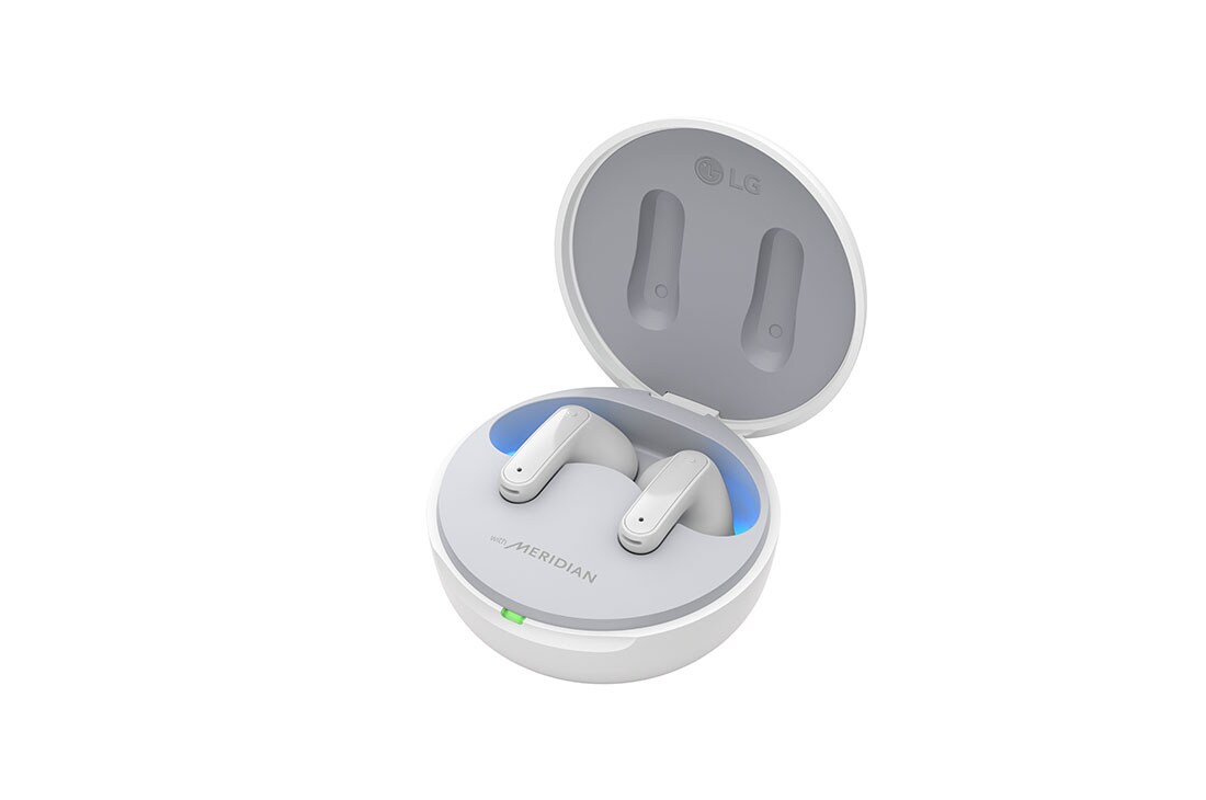 LG Auriculares True Wireless Bluetooth 5.2  con cancelación de ruido, 'La base está abierta y la iluminación ambiental está encendida en una vista lateral inclinada de 15 grados., TONE-FP5W, thumbnail 13