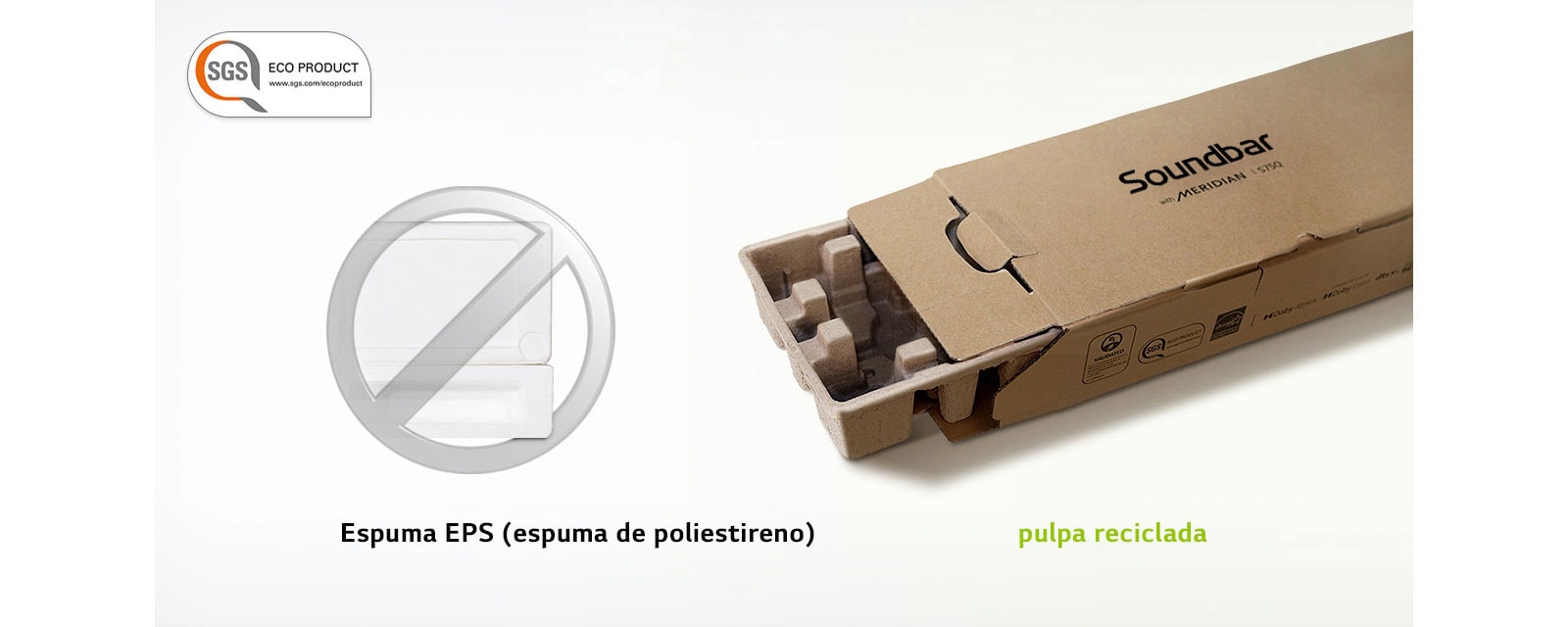 Aparece una marca gris de prohibido en la imagen de espuma de poliestireno de la izquierda y en la imagen de la caja del embalaje de la derecha.