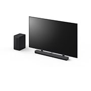 LG Barra de sonido LG S70TY 400W  ch 3.1.1  Dolby Atmos® WOW Orchestra AI Sound Pro , Front view of 65inch LG QNED, LG Soundbar S70TY, and subwoofer, S70TY, thumbnail 11